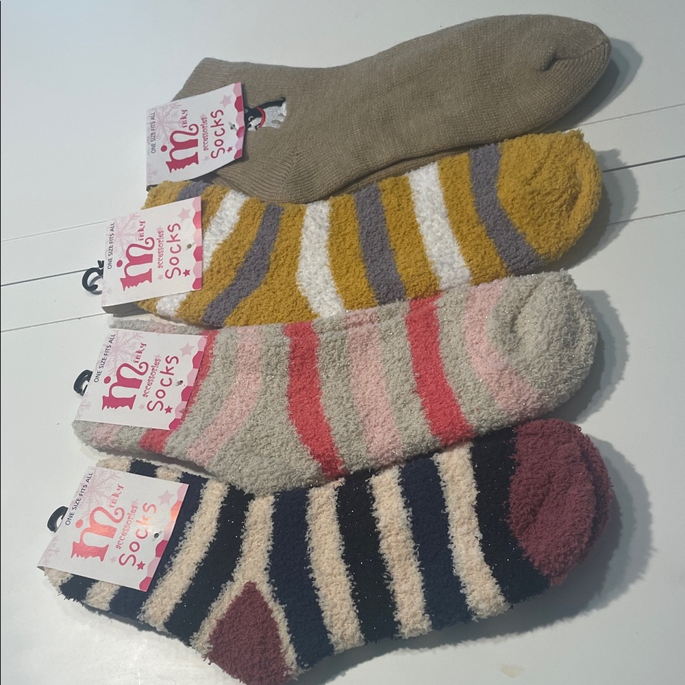 4 Cozy Striped Socks Set Multicolor bundle of 4